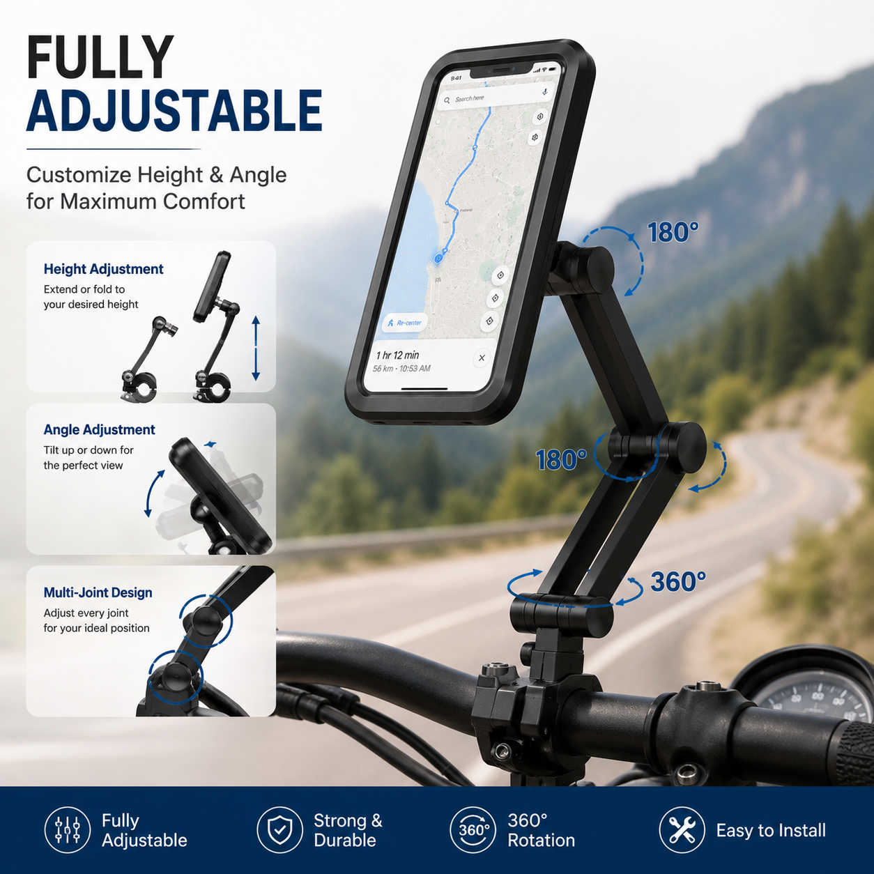 📱 360° Adjustable Waterproof Bike & Motorcycle Phone Holder