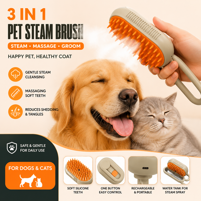 3-in-1 Steam Pet Grooming Brush for Dogs & Cats