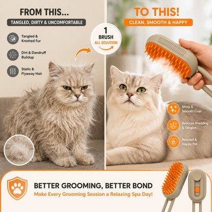 3-in-1 Steam Pet Grooming Brush for Dogs & Cats