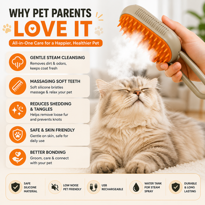 3-in-1 Steam Pet Grooming Brush for Dogs & Cats