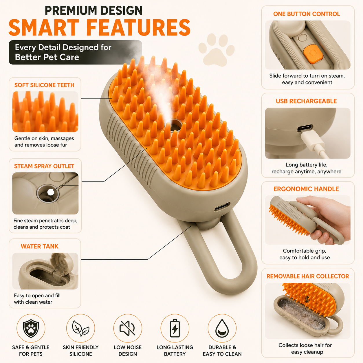 3-in-1 Steam Pet Grooming Brush for Dogs & Cats