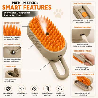 3-in-1 Steam Pet Grooming Brush for Dogs & Cats