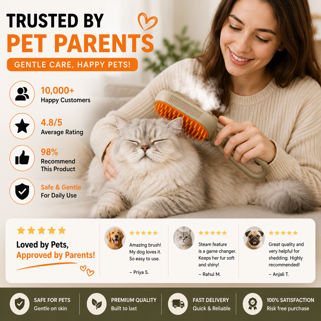 3-in-1 Steam Pet Grooming Brush for Dogs & Cats