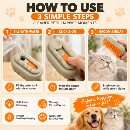 3-in-1 Steam Pet Grooming Brush for Dogs & Cats